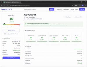 Cách kiểm tra Fraud Score của Proxy IP sạch trên Scamalytics